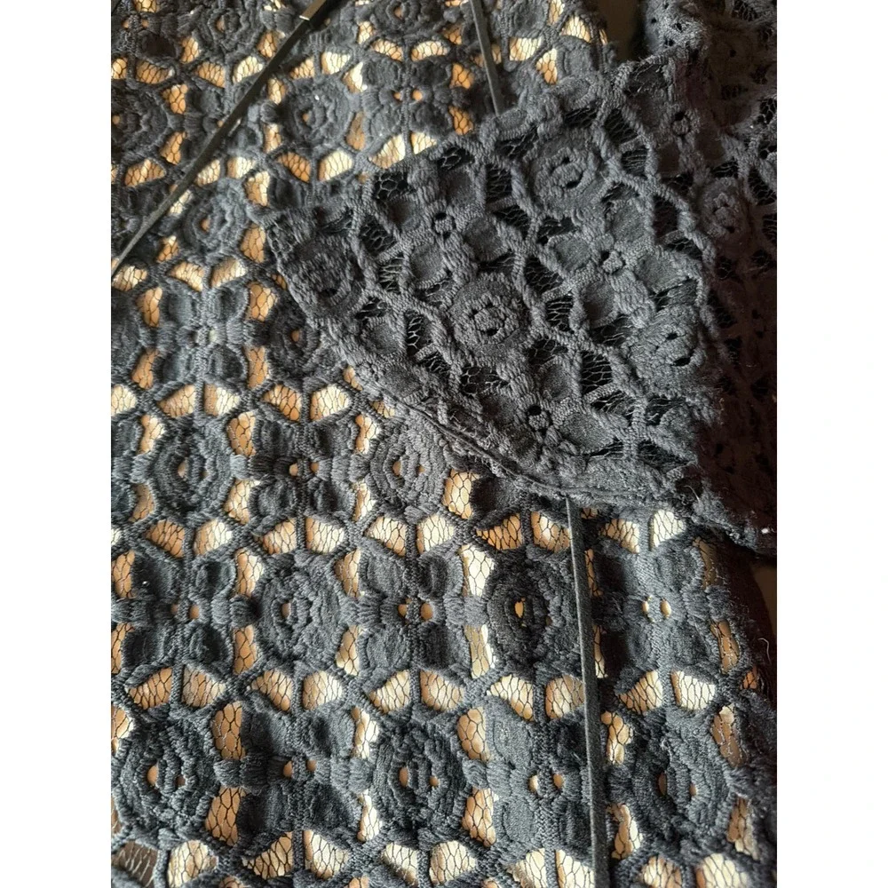 Free People Lace Mini Dress Black Bell Sleeve Boho Lace-Up Front Floral Crochet